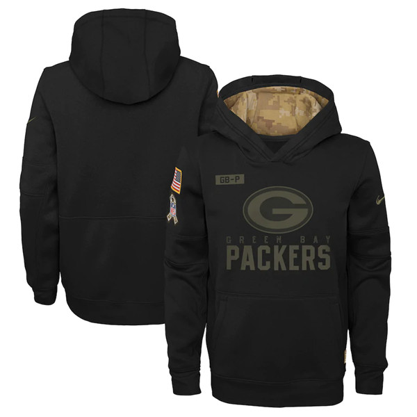 Youth Green Bay Packers Black NFL 2020 Salute To Service Sideline Performance Pullover Hoodie Youth Green Bay Packers Black NFL 2020 Salute To Service Sideline Performance Pullover Hoodie